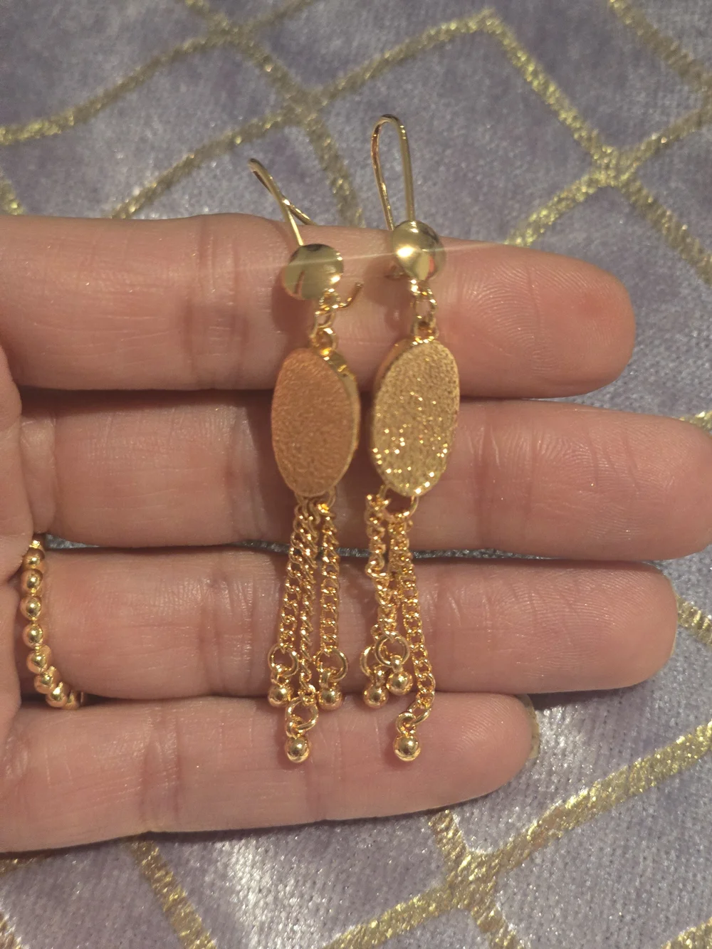 22 kgp Dubai Jewelry Gold Drop Chain Tassel Earrings - Elegant Women’s Jewelry